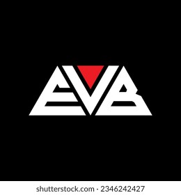 EVB triangle letter logo design with triangle shape. EVB triangle logo design monogram. EVB triangle vector logo template with red color. EVB triangular logo Simple, Elegant, and Luxurious design.