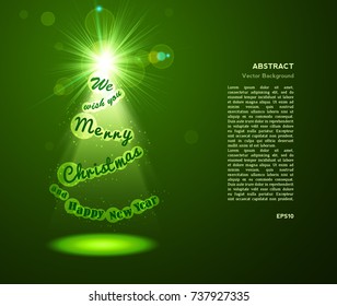 Eve Tree Background, Greeting Card With Green Light. Vector