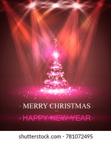 Eve Tree Background, Greeting Card With Light. Vector