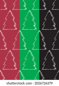 Eve tree geometrical seamless pattern. Christmas, new year holiday festive illustration. Minimal nordic design, scribbled white line. Green, red, black easy editable background. Vector