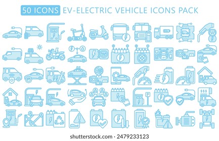 EV-Electric Vehicle dual-tone blue color icons pack, related to EV, electric vehicle and technology theme. use for modern concept, web and app development.