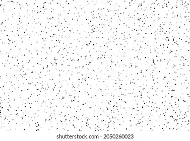 Even dusty vector grainy texture with small scattered motes, particles, dots, stains, blots, spots. Grunge style, black on white.