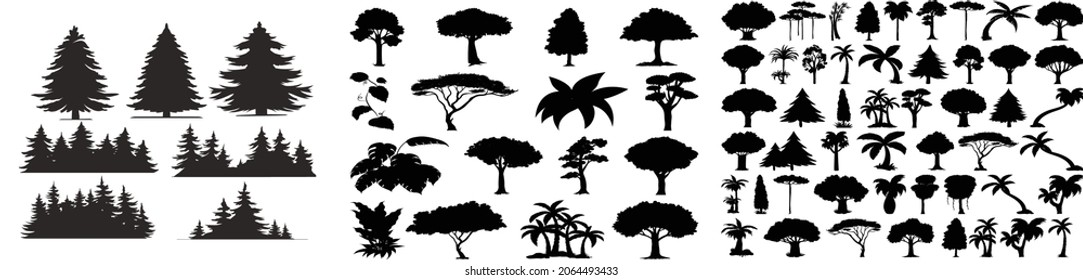 Colección de árboles más definitiva, vectores de árboles diferentes, juego de árboles - Ilustración de dibujos vectores