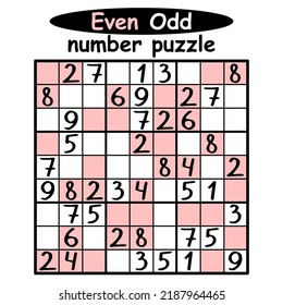 Even Odd number puzzle nine by nine vector illustration