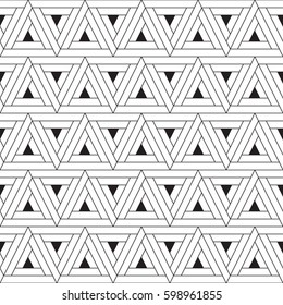 Even rows of black linear triangles, seamless vector pattern.