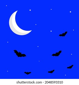 Evening atmosphere background banner. A group of flying bats. Flat design cartoon concept