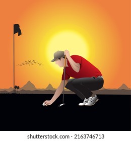 The evening atmosphere of golf. Silhouette illustration