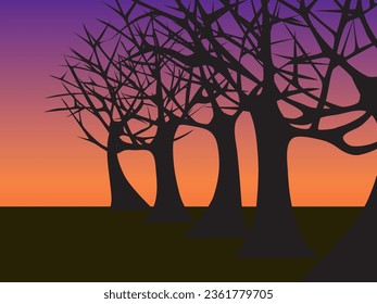 Evening background with dead tree