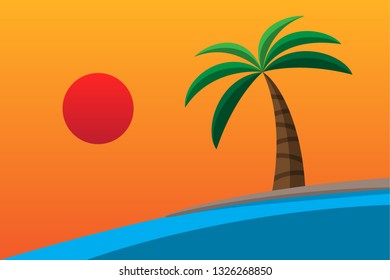 evening beach flat vector, illustration summer season