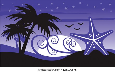 Evening beach scenic purple