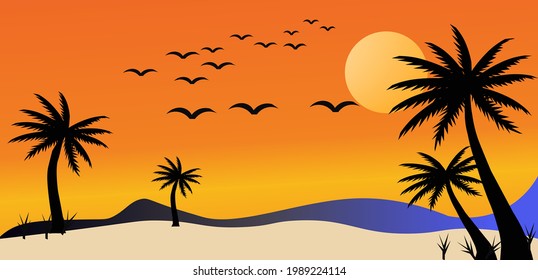 Abendstrand Vector Bildschirmhintergrund. 