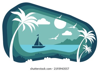 Evening Beach - Vector Landscape Illustration