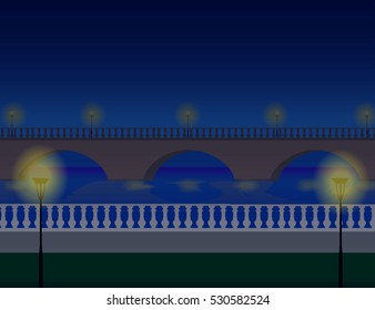 evening bridge and river in town