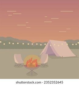Abends Camping Zelt Bonfire Vektorgrafik
