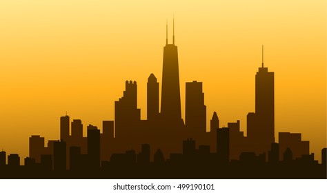 Evening Chicago Skyline - vector