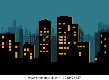 evening city, burning windows, minimalism, flat vector