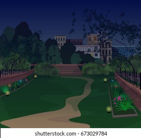 evening city garden background