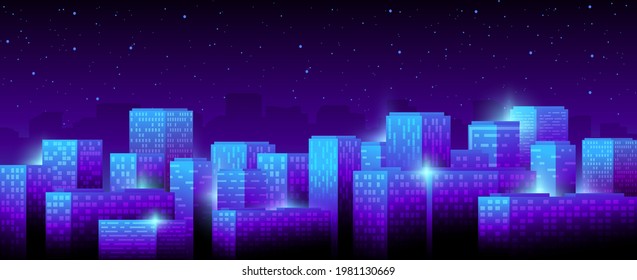 Evening city on starry sky background.