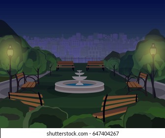 evening city park square view