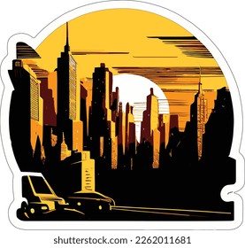 Evening city. Vector image silhouette of city..