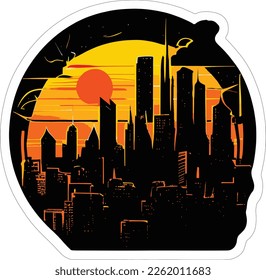 Evening city. Vector image silhouette of city..