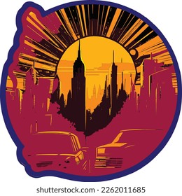 Evening city. Vector image silhouette of city..