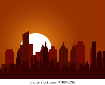 Evening Cityscape Vector Illustration Sunset Landscape Stock Vector ...