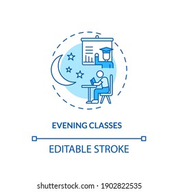 Evening classes concept icon. Staff training idea thin line illustration. Providing academic information and experiences. Education courses. Vector isolated outline RGB color drawing. Editable stroke