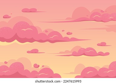 Evening cloudy sky. Nature and romance, beautiful landscape, evening. Background and stylish wallpaper for computer or smartphone. Sunset or dawn, spring or summer. Cartoon flat vector illustration