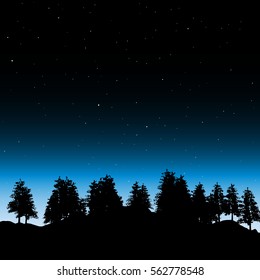 Evening contour black and landscape trees Vector 