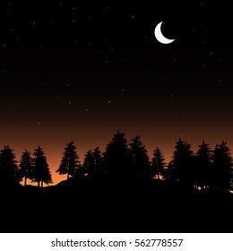 Evening contour black and landscape trees Vector 