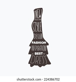 Evening couture dress. Vintage vector illustration.