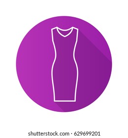 Evening dress flat linear long shadow icon. Women's sleeveless gown. Vector line symbol