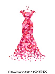 Evening dress of pink rose petals. Vector