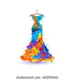 Evening dress. Vector splash paint watercolor icon