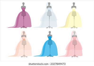 evening dresses on a mannequin different colors
