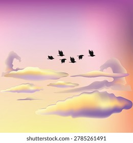 As evening falls and the sun sets, it's time to go home. Line drawing.vector illustration