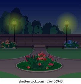 evening flowerbed in city park