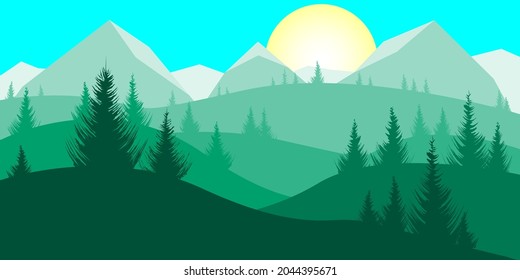 Paisaje forestal nocturno. Ilustración vectorial.