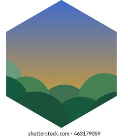 evening in the forest. Vertor illustration. Evening summer forest with green trees.