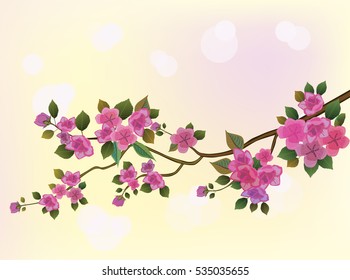 Evening in the garden blooming cherry