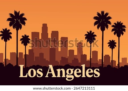 The evening glow casts a warm light over Los Angeles' cityscape, highlighting the iconic skyline and famous landmarks, creating a breathtaking view of the city