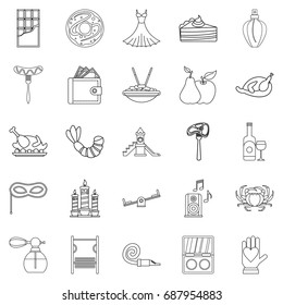 Evening gown icons set. Outline set of 25 evening gown vector icons for web isolated on white background