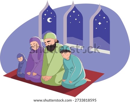 Evening home prayer during ramadan parents guiding child