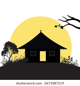 Cabaña de noche concepto de diseño oscuro Vector de ilustración de halloween