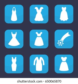 Evening icon. set of 9 filled evening icons such as dress