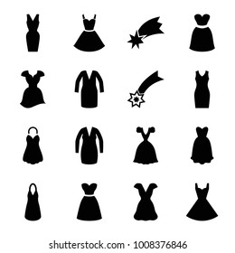 Evening icons. set of 16 editable filled evening icons such as dress