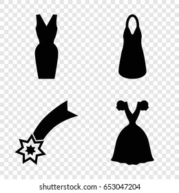 Evening icons set. set of 4 evening filled icons such as dress