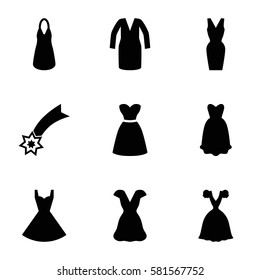 evening icons set. Set of 9 evening filled icons such as dress