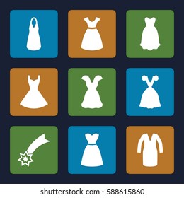 evening icons set. Set of 9 evening filled icons such as dress